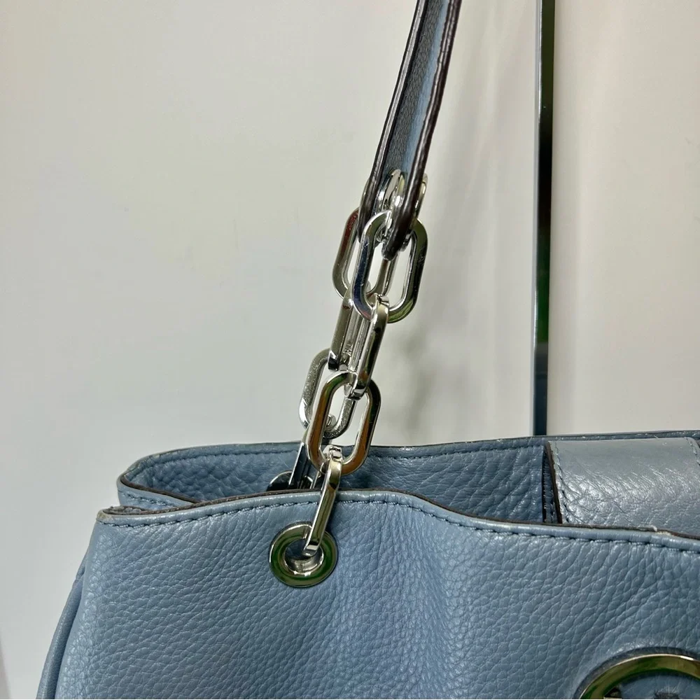Michael Kors Blue Multi-Compartment Double Strap Shoulder Bag with Chain Accents